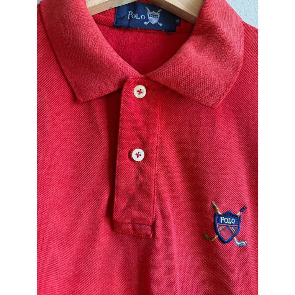 Vintage 90s Polo Men's XL Red Solid Polo Shirt Short Sleeve Button Collared Logo
